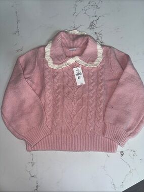 Gap kids Soft Pink Cable Knit Sweater with Contrast Collar